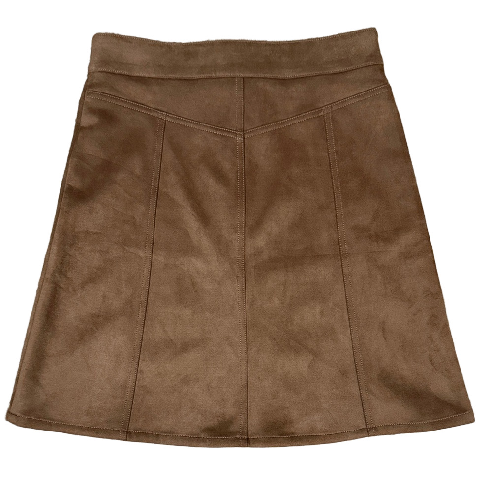 Chaps Brown Vegan Suede Button-Front Mini Skirt SKU1133 - Picture 5 of 10
